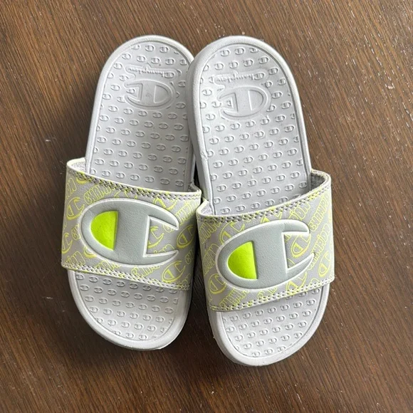 Champion Gray and Green Slide Sandals with Cushioned Footbed - Picture 4 of 6